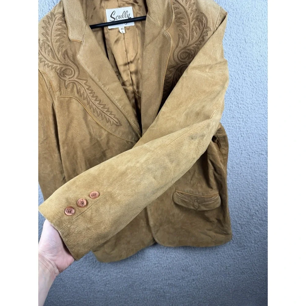 Scully Western Two Button Jacket Leatherwork Brown Suede Blazer Size L